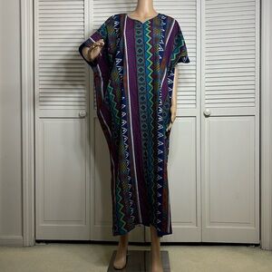J Peterman Ethnic Print Cotton Kaftan Dress Multicolor Small/Medium